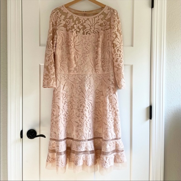 Tadashi Shoji Dresses & Skirts - Tadashi Shoji Pink Lace Fit and Flare Midi Dress 14